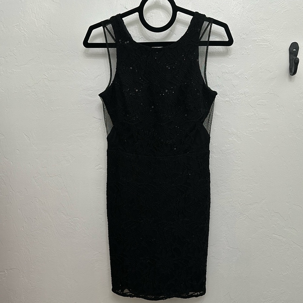 Hailey Logan by Adrianna Papell Black Lace & Mesh Illusion Bodycon Dress
